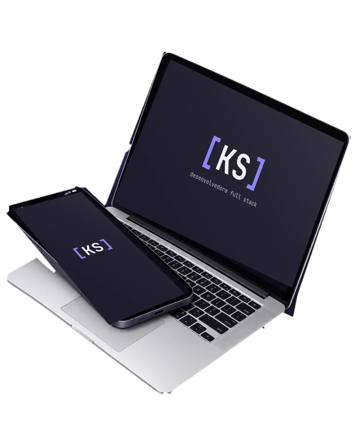 Notebook e celular exibindo o portfólio de Keliane Soares